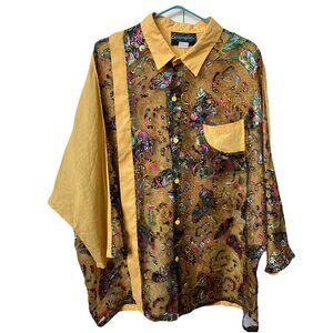 Vtg Caravaggio Linen Shirt Womens Sheer Mixed Material Funky Art to Wear Italy